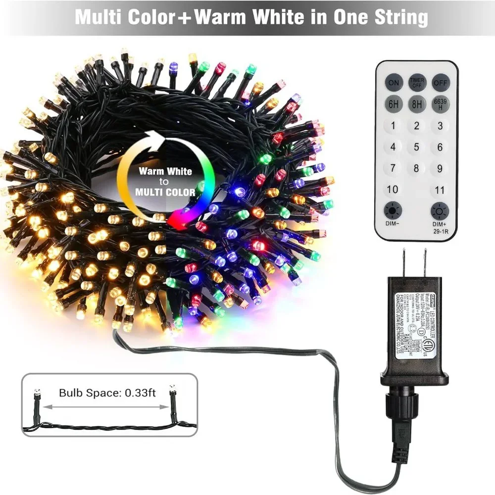 Christmas Lights, 65.67ft 200 LED Color Changing Tree Lights 11-Function Warm Wh